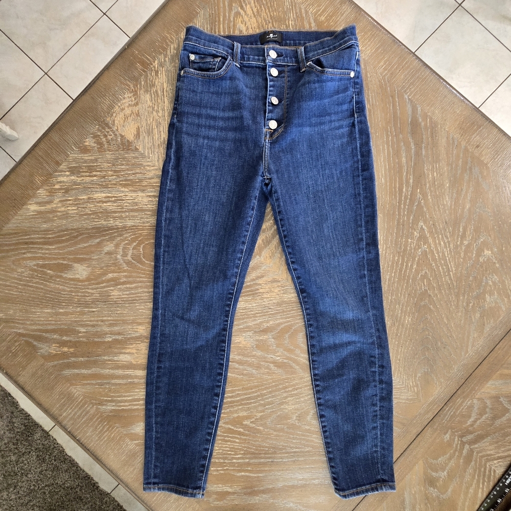 7 For All Mankind Button Fly Skinny Jeans | Premium Denim, Size ~28 - Picture 1 of 11